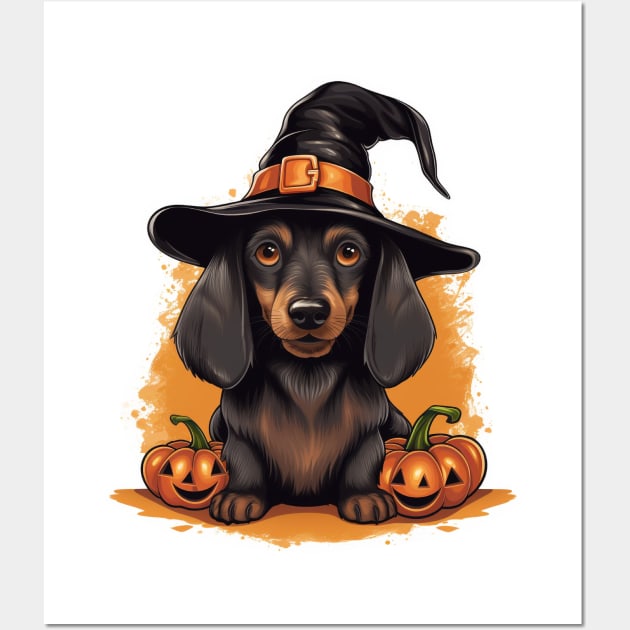 Sausage puppy Dog Halloween Wall Art by LaartStudio